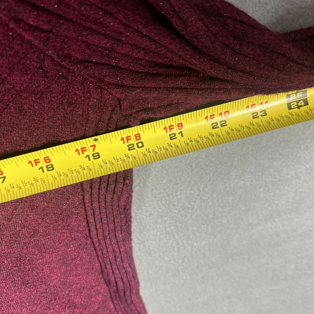 APT. 9 Women's Burgundy Mélange V-Neck Pullover Sweater Ribbed Side Slits Size L